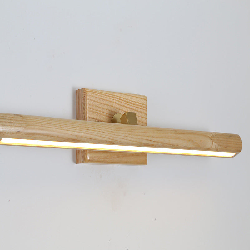 Simplicity Wooden LED Mirror Light Modern Style Long Strip Wall Sconce in Beige