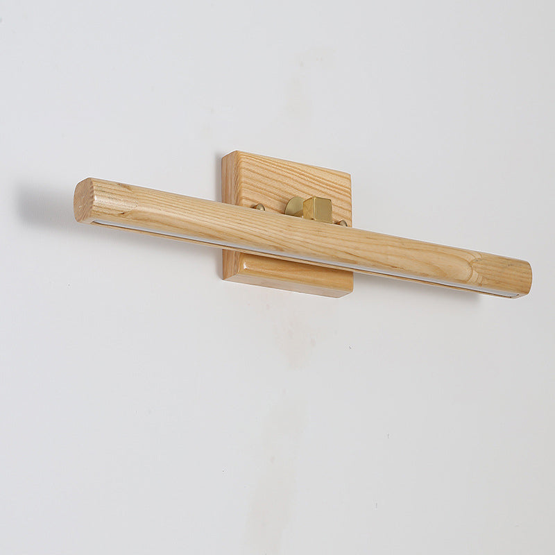 Simplicity Wooden LED Mirror Light Modern Style Long Strip Wall Sconce in Beige