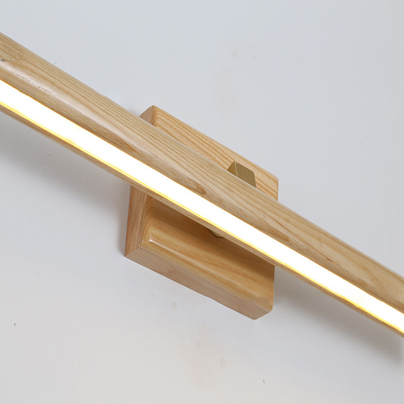 Simplicity Wooden LED Mirror Light Modern Style Long Strip Wall Sconce in Beige