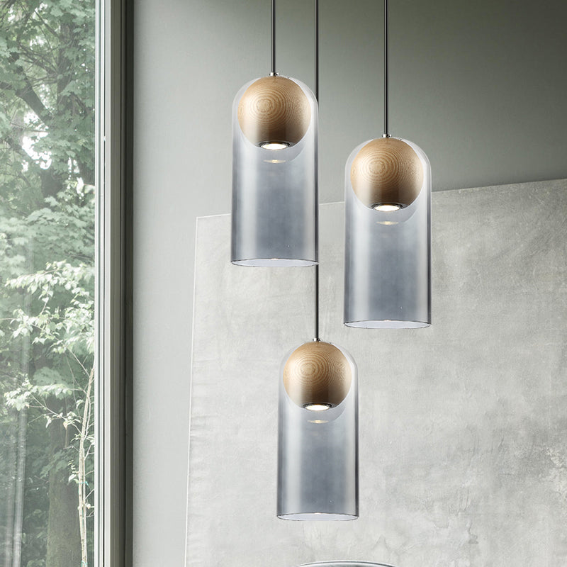 Smoke Gray Glass Cylinder Hanging Light Contemporary 1 Head Ceiling Suspension Lamp