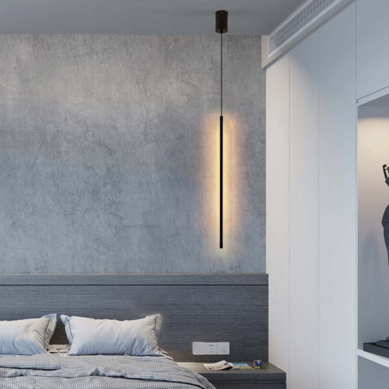 Black Aluminum New Modern Hanging Ceiling Light Linear 1-Light Pendant Light for Bedroom