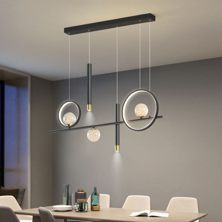 Luz colgante de isla lineal LED de aluminio en moderna luz de techo de hierro forjado de estilo nórdico con sombra de silicona