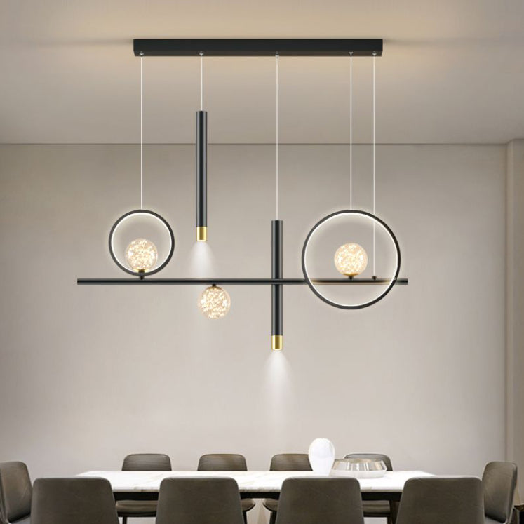 Luz colgante de isla lineal LED de aluminio en moderna luz de techo de hierro forjado de estilo nórdico con sombra de silicona