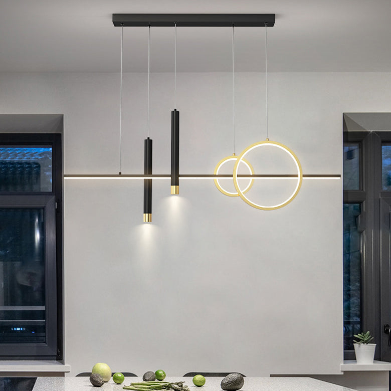 Wrought Iron LED Island Light in Modern Luxury Style Acrylic Linear Pendant Light for Dining Room
