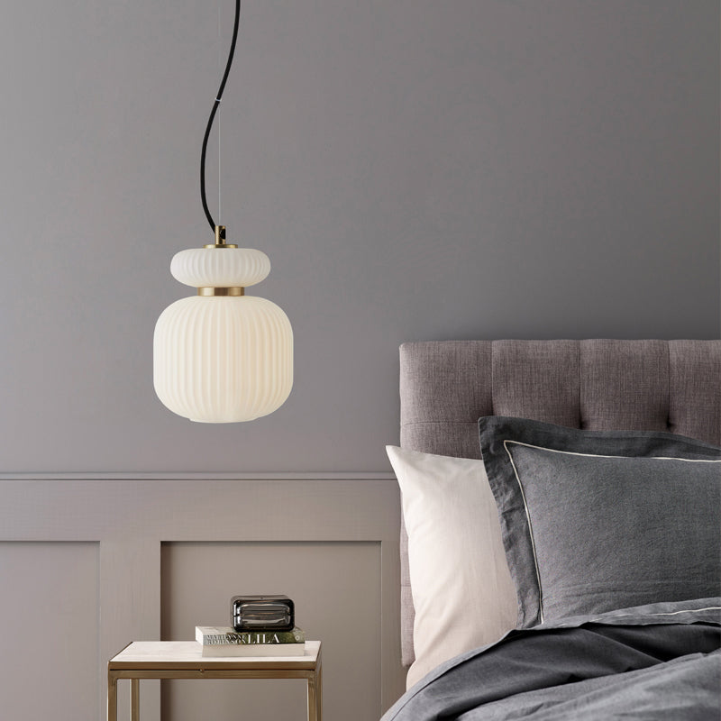 Modern Jar Ceiling Lighting White and Gold Glass 1 Bulb Dining Room Hanging Light Kit