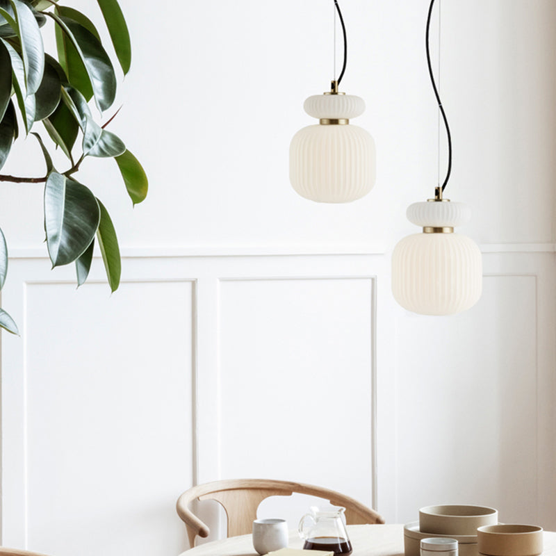 Modern Jar Ceiling Lighting White and Gold Glass 1 Bulb Dining Room Hanging Light Kit