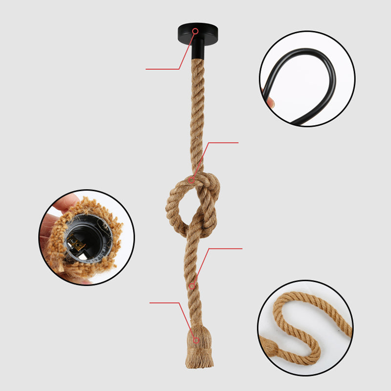 Vintage Bare Bulb Design Drop Lighting 1-Light Rope Pendant Light Fixture for Bar