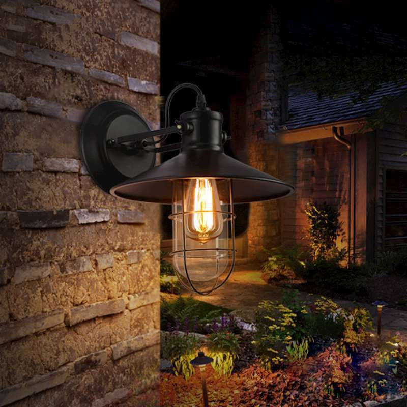 Clear Glass Industrial Style Leuchte 1-Licht schwarzer Wand Licht für den Flur