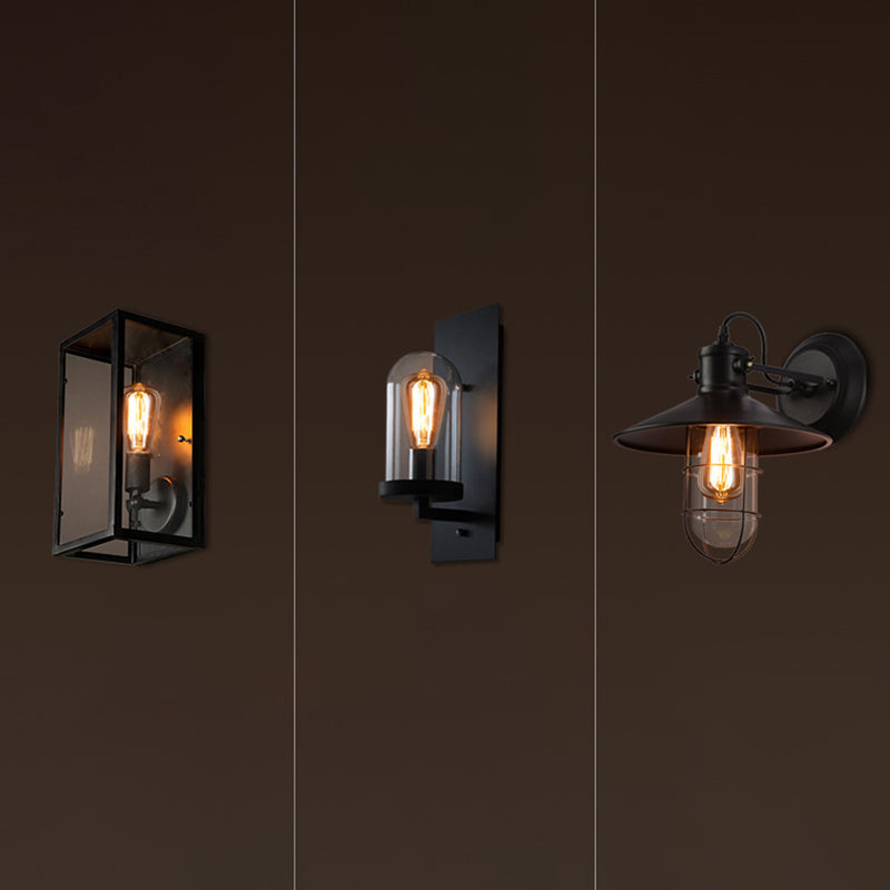 Clear Glass Industrial Style Leuchte 1-Licht schwarzer Wand Licht für den Flur