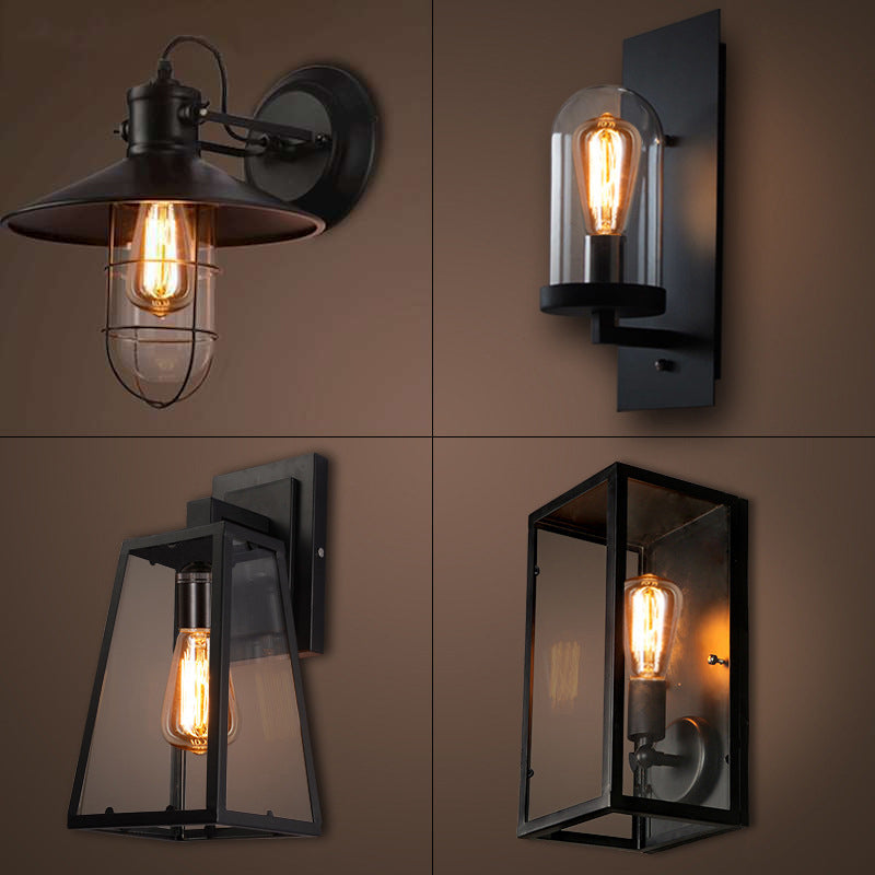 Clear Glass Industrial Style Leuchte 1-Licht schwarzer Wand Licht für den Flur