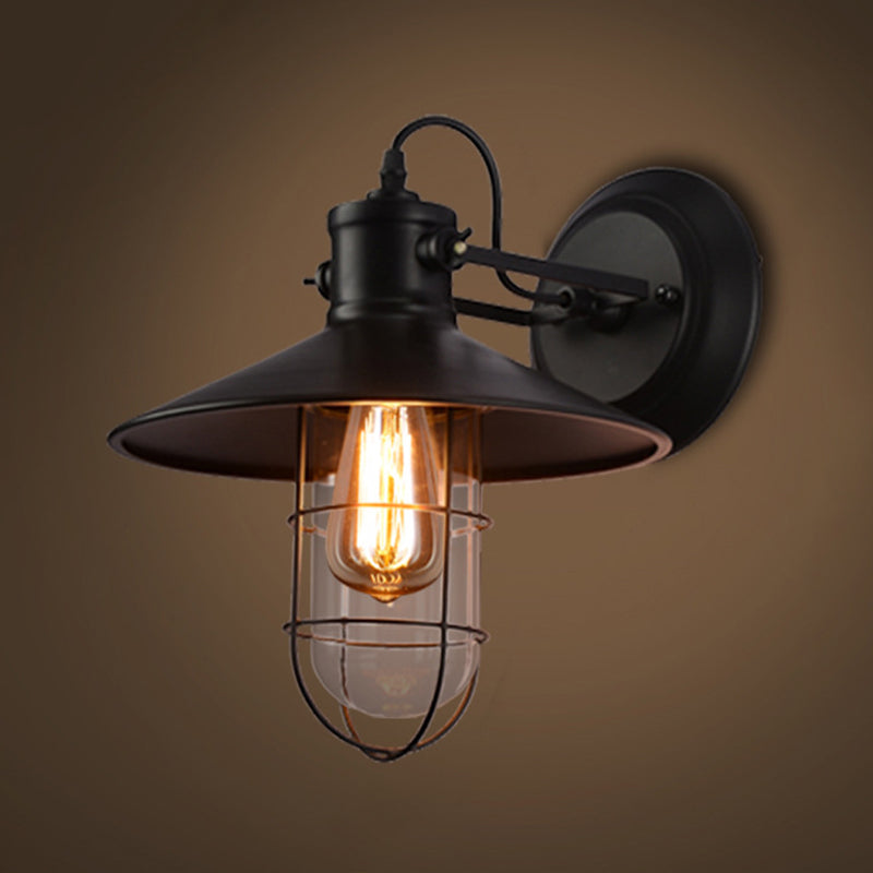 Clear Glass Industrial Style Leuchte 1-Licht schwarzer Wand Licht für den Flur