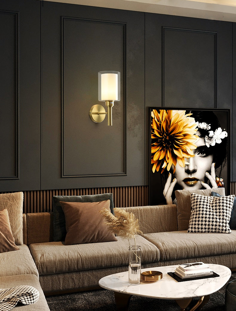 Oro Pronzo da parete a 1 luci a 1 luce in moderna luce da parete da interno in rame di lusso con tonalità di vetro