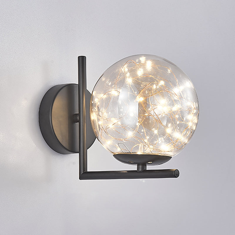 1 Light White Glass Wall Mounted Light Fixture Modern Globe Wall Lighting Ideas for Bedroom