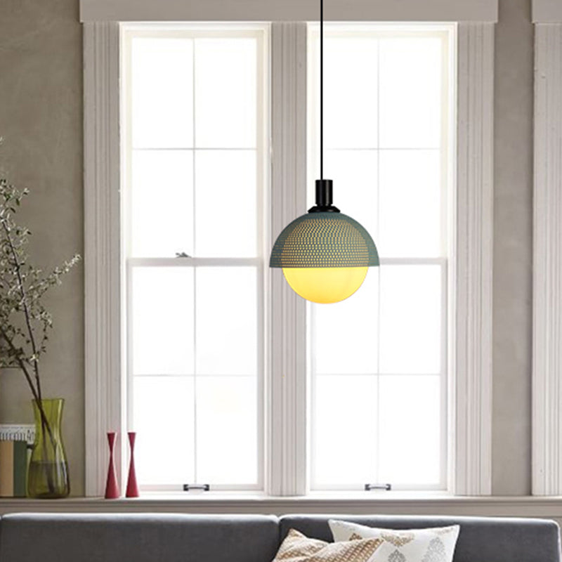 Metal Bowl Ceiling Lamp Modernism 1 Head Hanging Pendant Light in Beige/Gray and Green for Bedroom