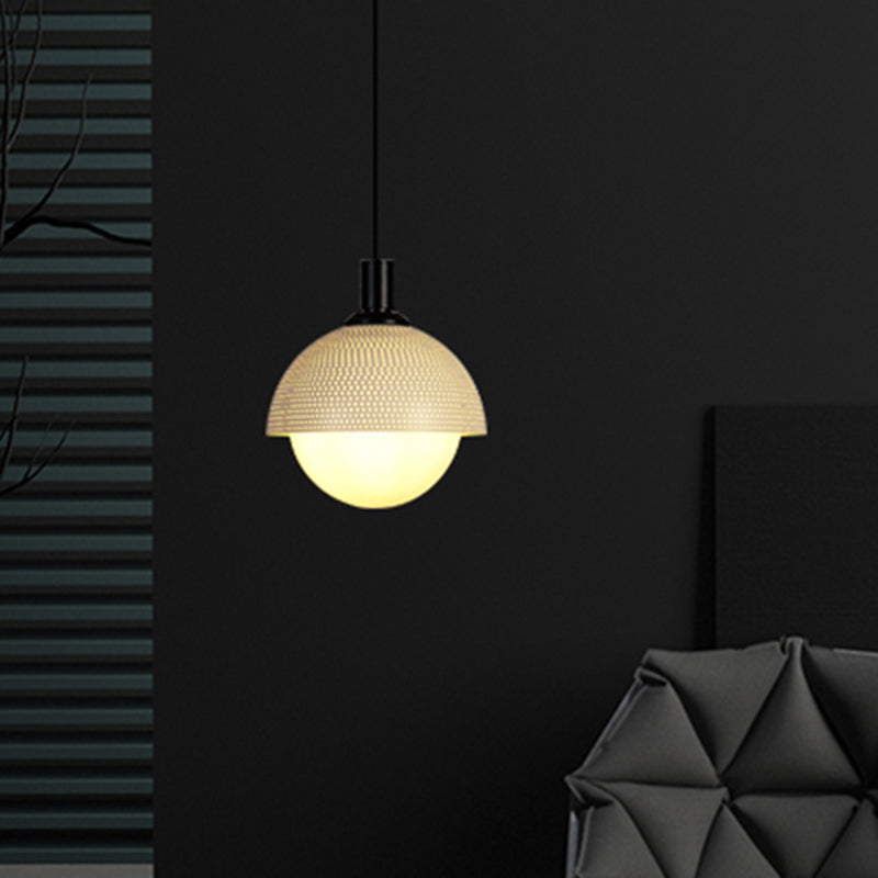 Metal Bowl Ceiling Lamp Modernism 1 Head Hanging Pendant Light in Beige/Gray and Green for Bedroom
