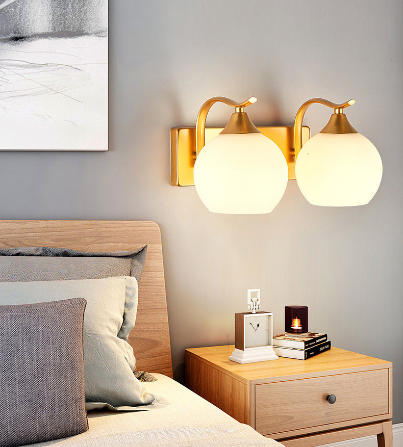 Round Milk Glass Wall Lighting Fixtures Modern Wall Mounted Light Fixture for Bedroom