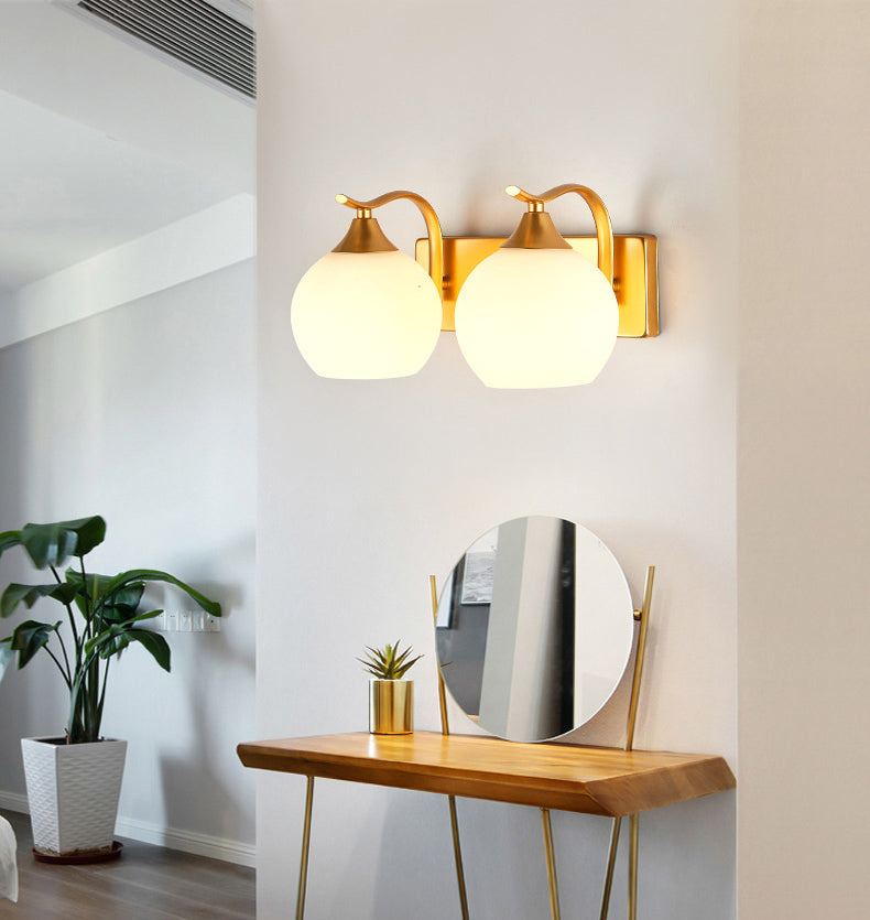 Round Milk Glass Wall Lighting Fixtures Modern Wall Mounted Light Fixture for Bedroom