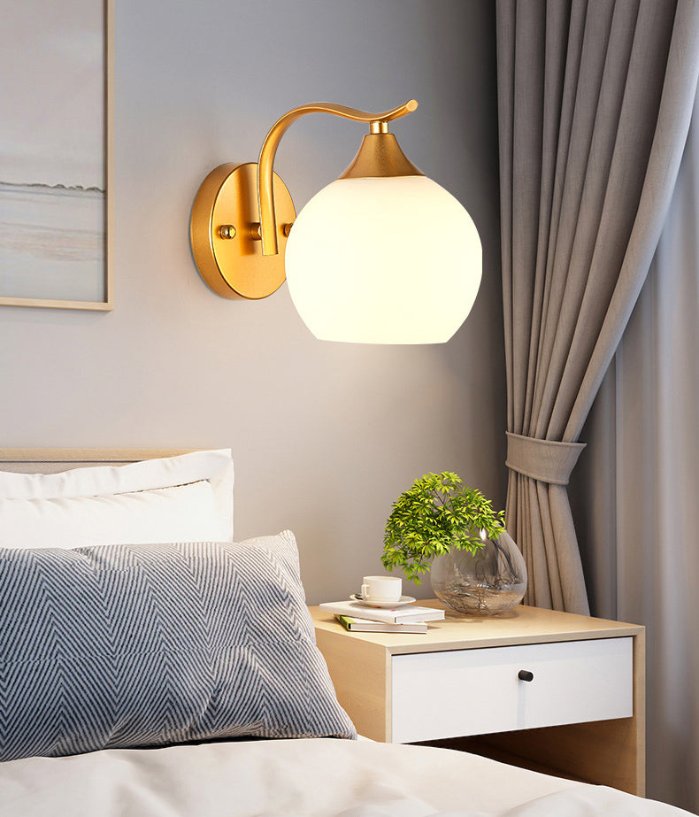 Round Milk Glass Wall Lighting Fixtures Modern Wall Mounted Light Fixture for Bedroom