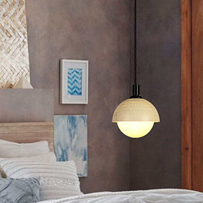 Metal Bowl Ceiling Lamp Modernism 1 Head Hanging Pendant Light in Beige/Gray and Green for Bedroom