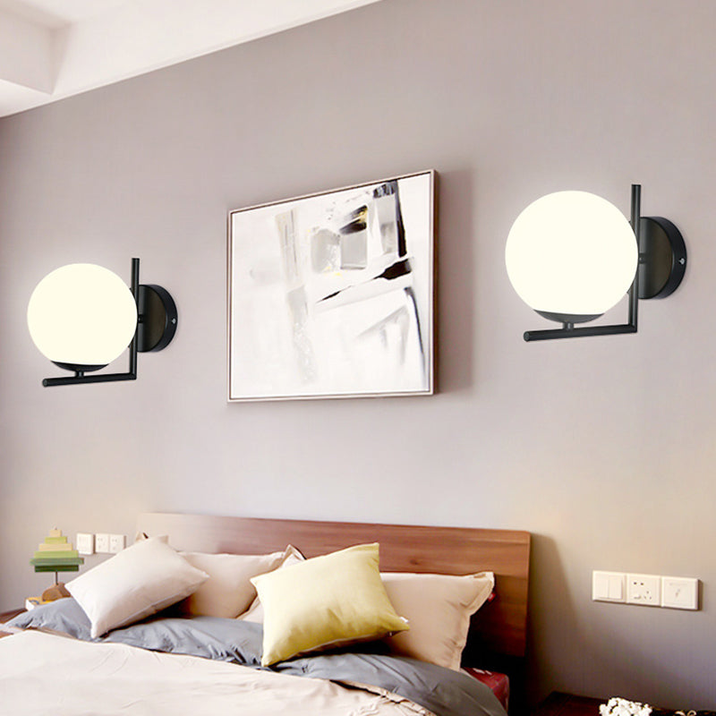 1 Light White Glass Wall Mounted Light Fixture Modern Orb Wall Light Sconces for Bedroom