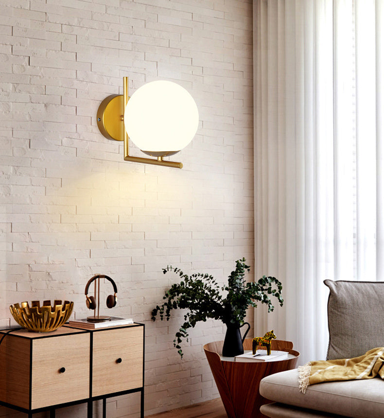 1 licht wit glazen wand gemonteerd verlichtingsbeveiliging moderne orb wandlichtwagentjes voor slaapkamer