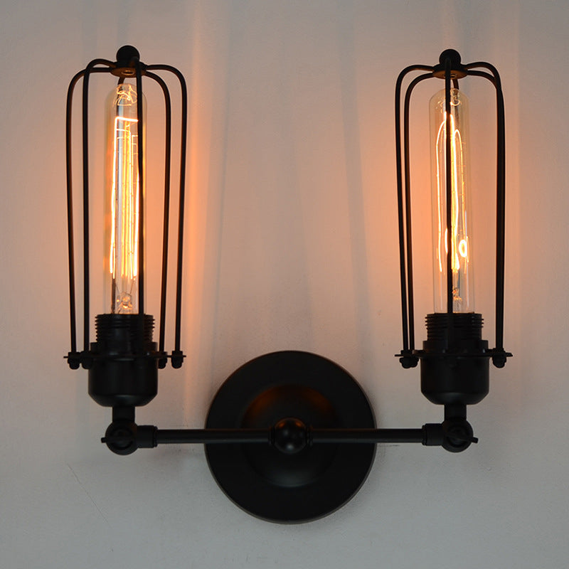 2 Lights Metal Wall Mounted Light Fixture Industrial Cage Shade Wall Hanging Lights for Bathroom