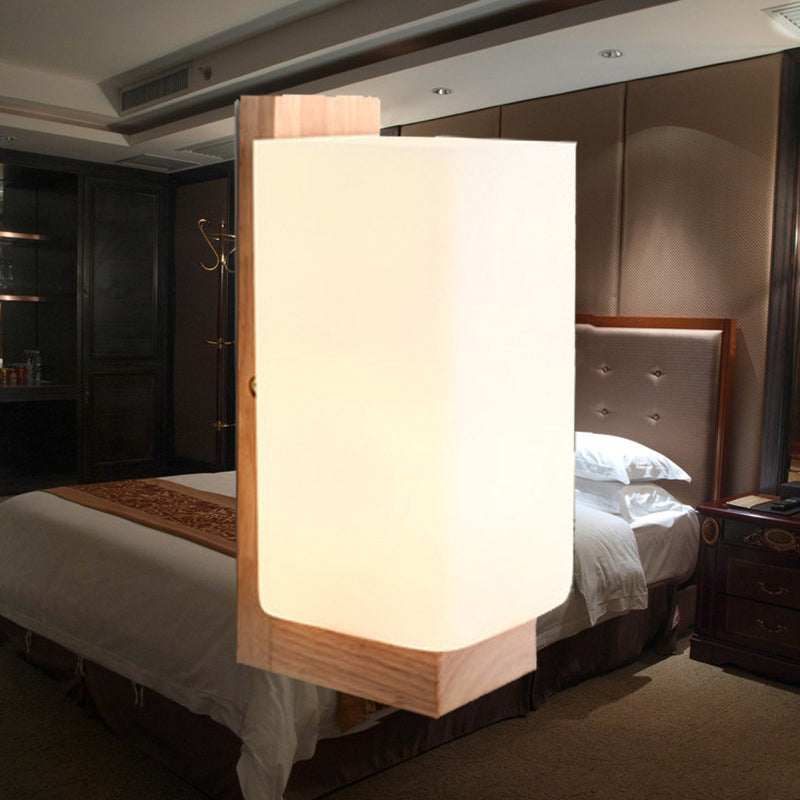 Log Color Rectangular Wall Sconce in Modern Concise Style Wooden 1-Light Wall Lamp with Glass Shade