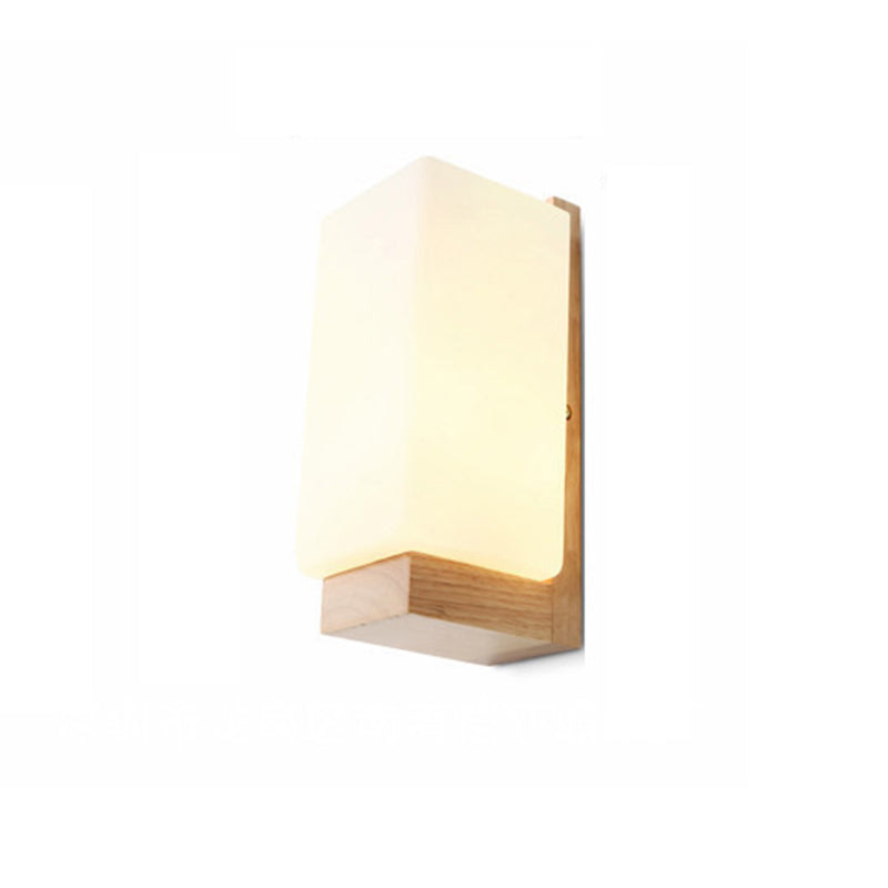 Log Color Rectangular Wall Sconce in Modern Concise Style Wooden 1-Light Wall Lamp with Glass Shade
