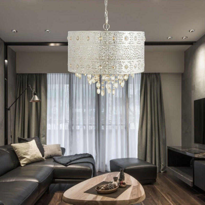 Midden-eeuws drumplafond kroonluchter heldere K9 Crystal 4 bollen eettafel hanglamp in zilver