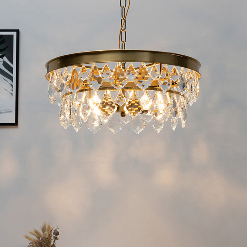 4 bulbos lámpara colgante circular retro negro/dorado lámpara de lámpara de cristal de vidrio biselado para restaurante para restaurante