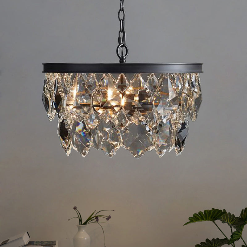 4 bulbos lámpara colgante circular retro negro/dorado lámpara de lámpara de cristal de vidrio biselado para restaurante para restaurante