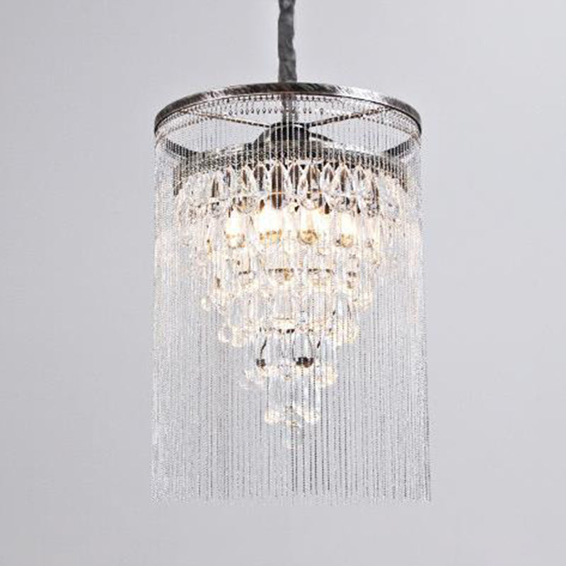 Tassel Mesa de comedor Candelier CRISTAL CRISTAL tradicional 1/3 Cabezas plateadas Luz de techo colgante