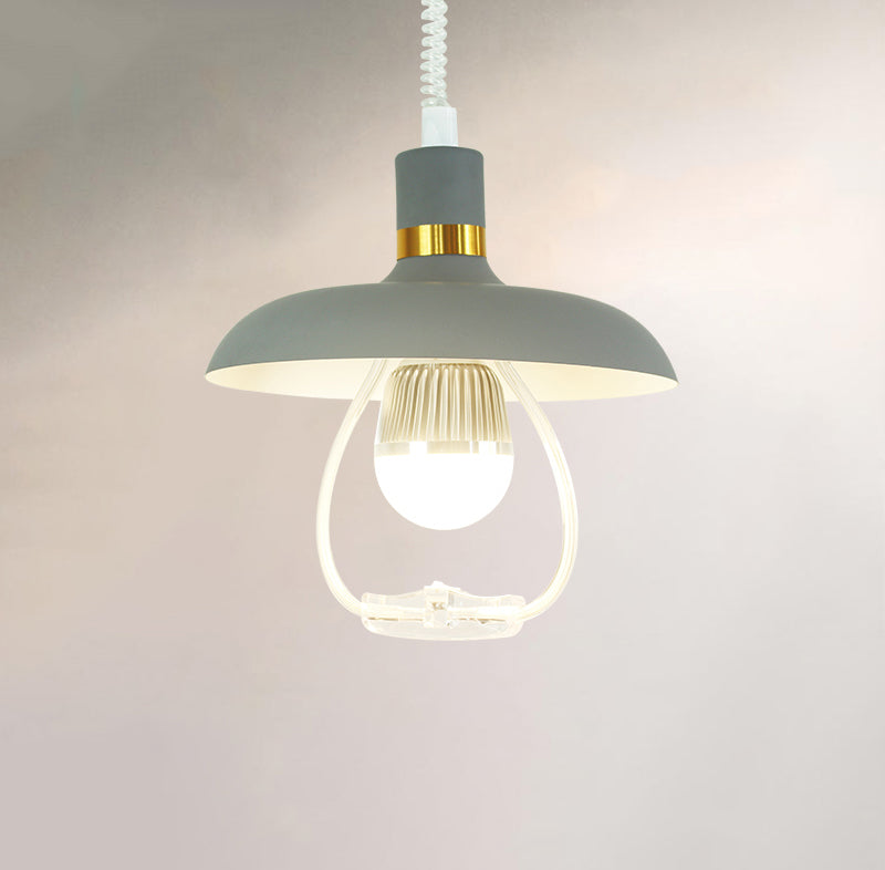 1 Light Round Round Pendants Lighting Metal Industrial Metal Prowing Lamping avec poignée de traction