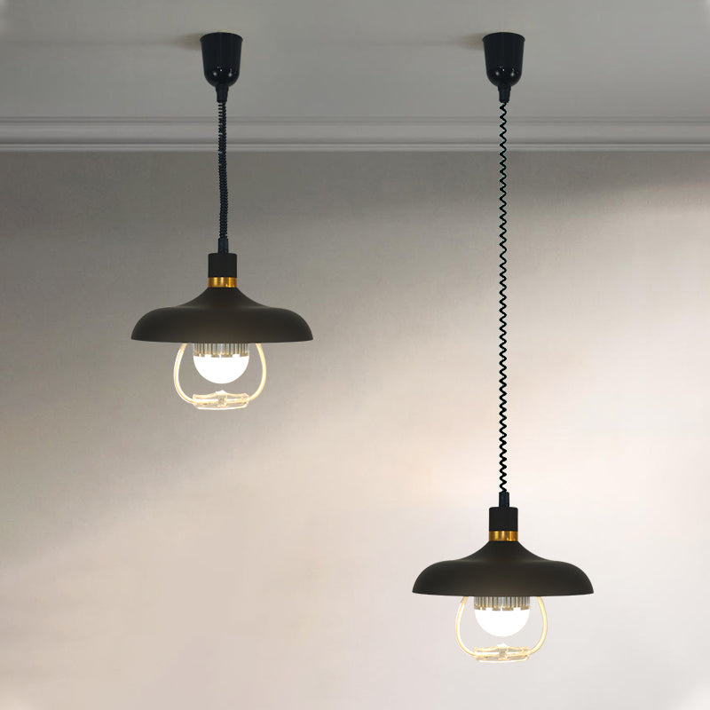1 Light Round Round Pendants Lighting Metal Industrial Metal Prowing Lamping avec poignée de traction