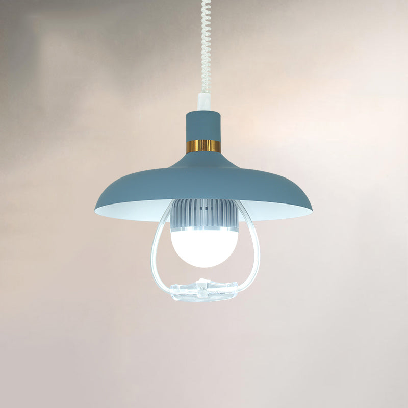 1 Light Round Round Pendants Lighting Metal Industrial Metal Prowing Lamping avec poignée de traction