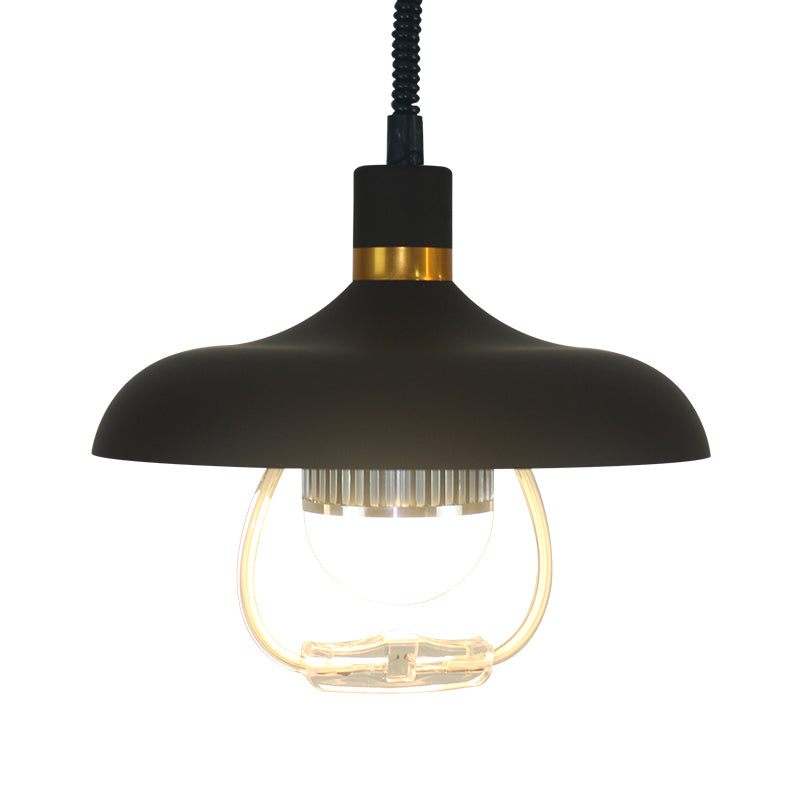 1 Light Round Round Pendants Lighting Metal Industrial Metal Prowing Lamping avec poignée de traction