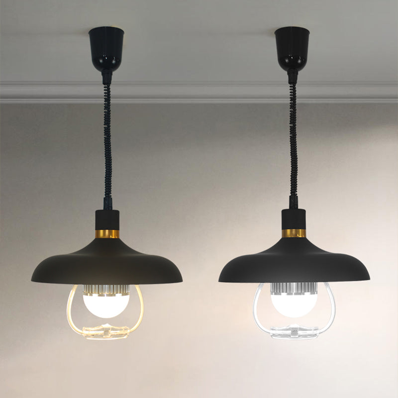 1 Light Round Round Pendants Lighting Metal Industrial Metal Prowing Lamping avec poignée de traction