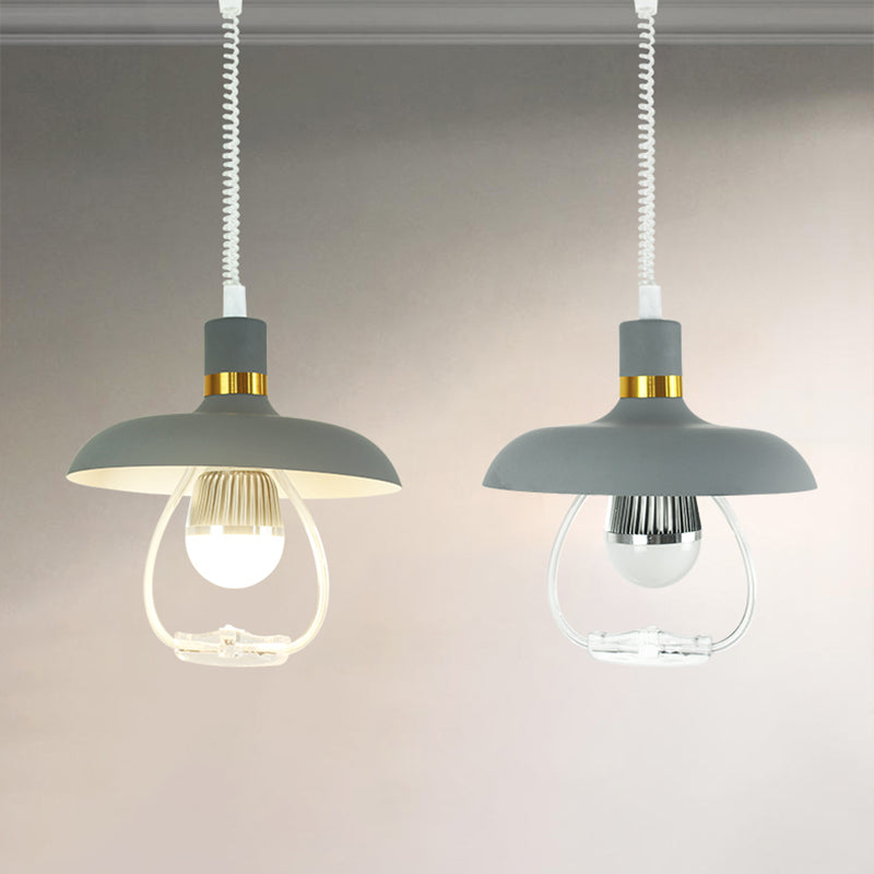 1 Light Round Round Pendants Lighting Metal Industrial Metal Prowing Lamping avec poignée de traction