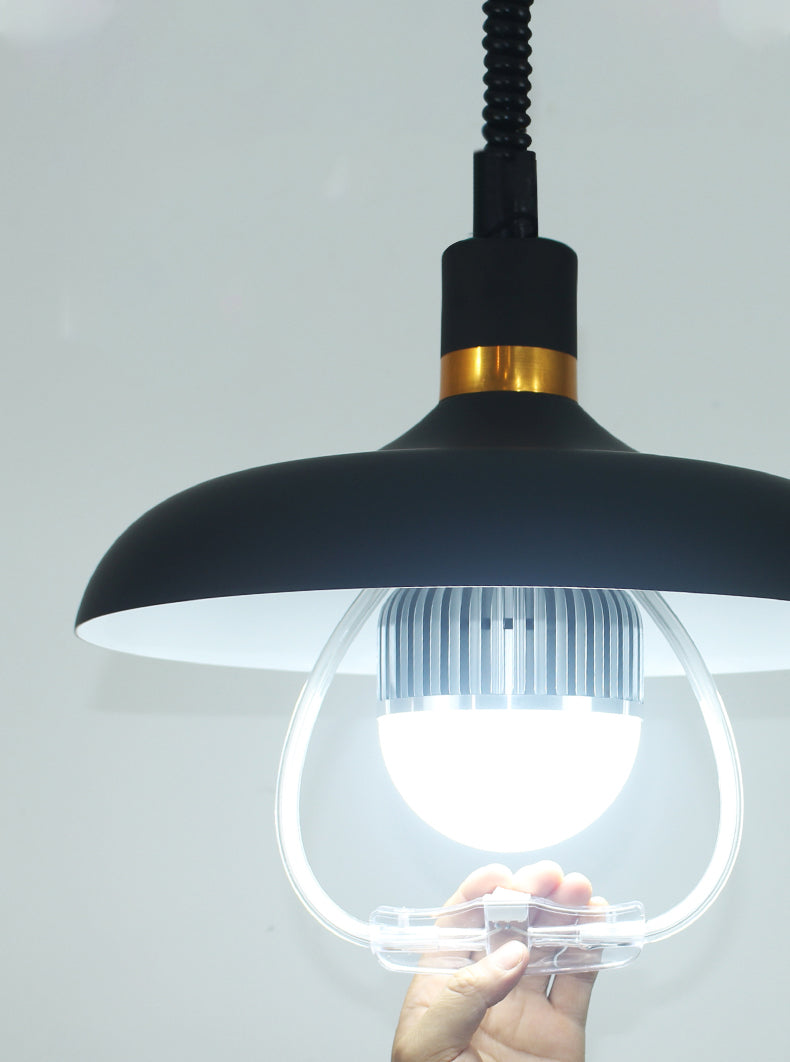 1 Light Round Round Pendants Lighting Metal Industrial Metal Prowing Lamping avec poignée de traction