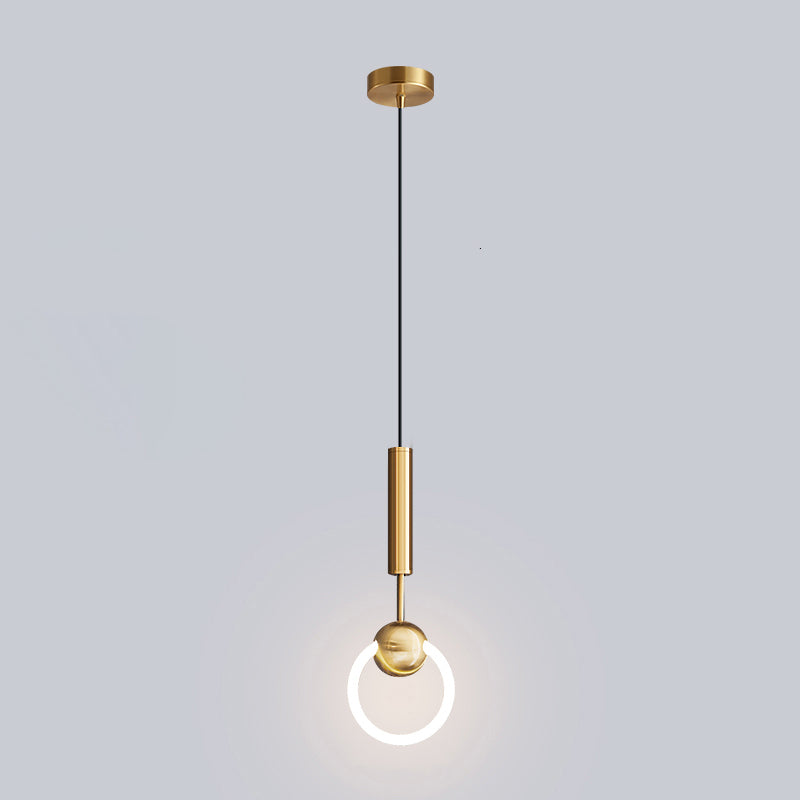 LED Halo Pendant Lamp Simplicity Metal Bedside LED Ceiling Suspension Light in Gold