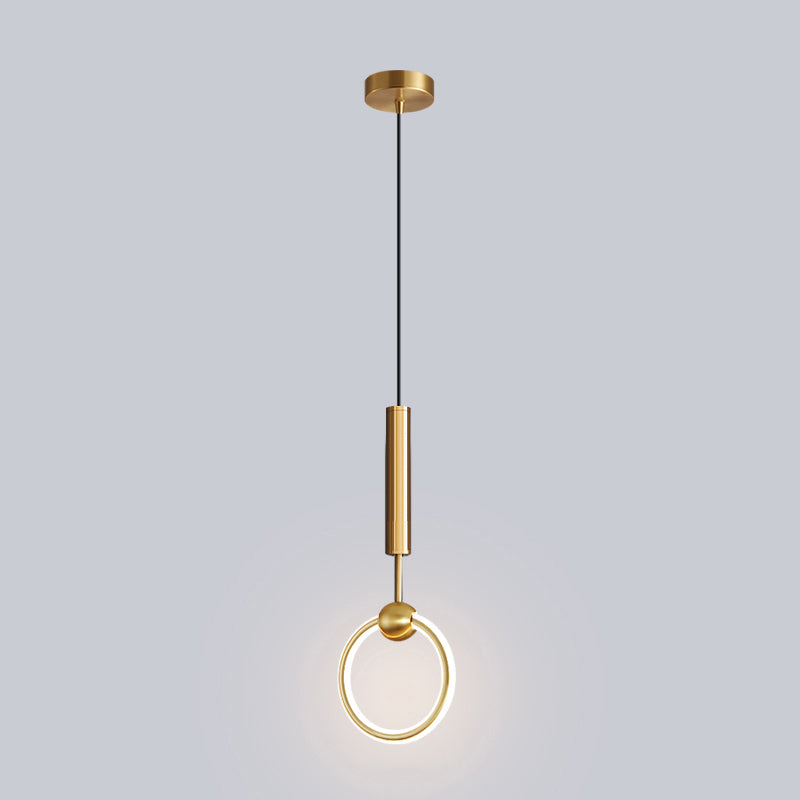 LED Halo Pendant Lamp Simplicity Metal Bedside LED Ceiling Suspension Light in Gold