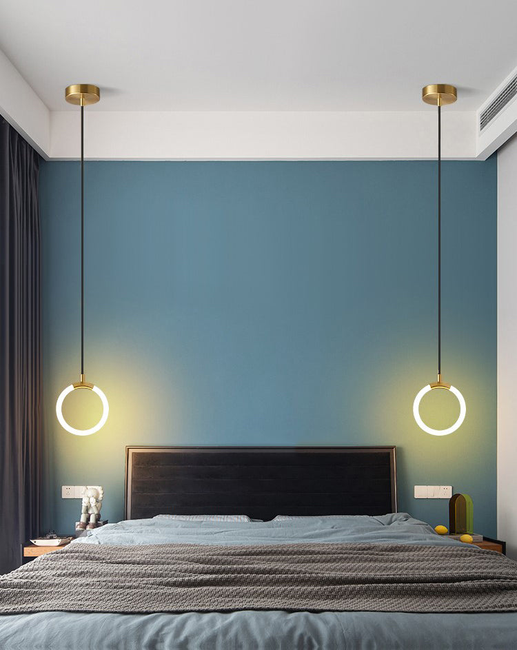 LED Halo Pendant Lamp Simplicity Metal Bedside LED Ceiling Suspension Light in Gold