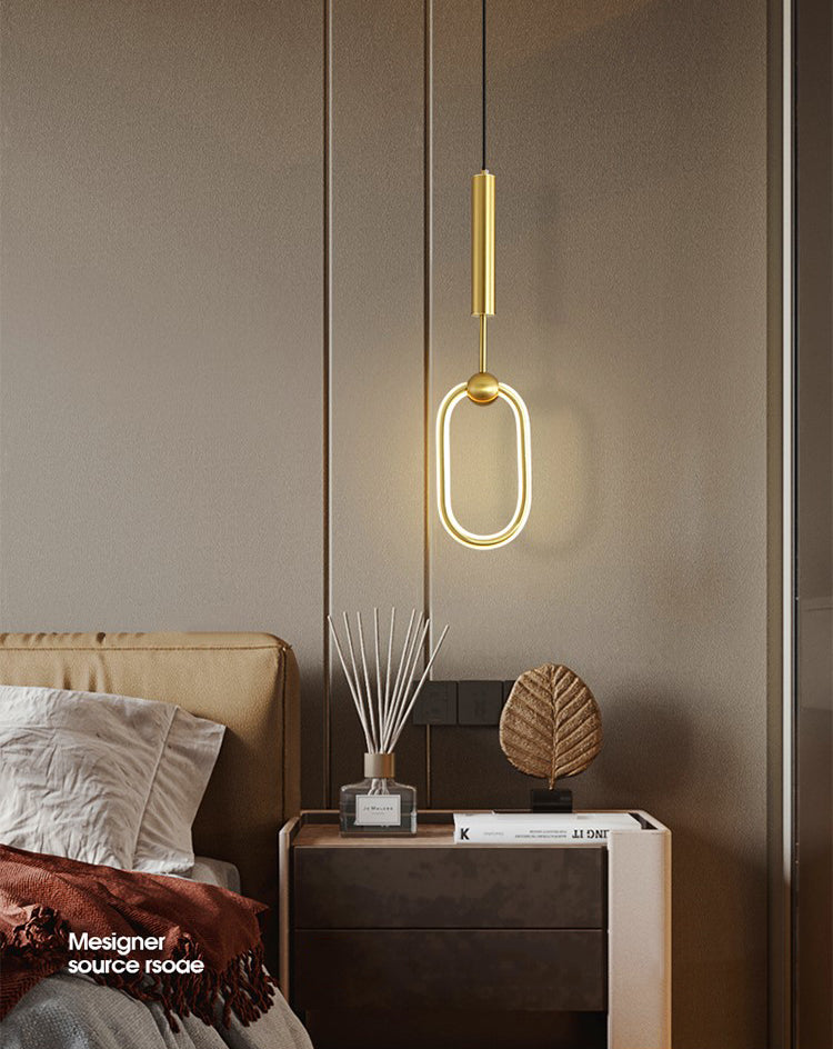 LED Halo Pendant Lamp Simplicity Metal Bedside LED Ceiling Suspension Light in Gold