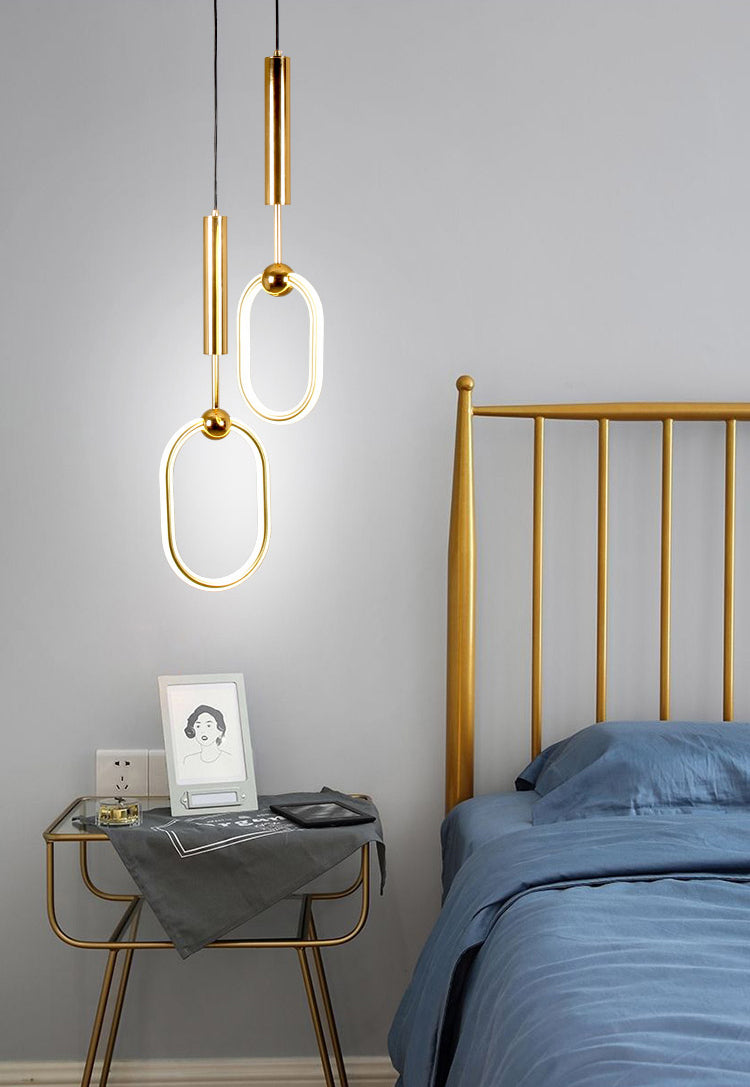 Wrought Iron Gold LED Pendant Light in Modern Luxury Style Acrylic Linear Hanging Lamp for Bedroom