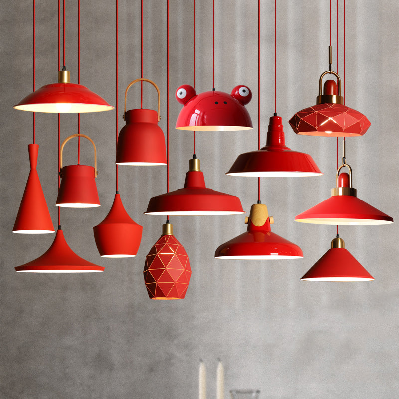 Lámpara colgante de acabado rojo de metal geométrico 1 cabeza vintage colgante luz de techo para restaurante
