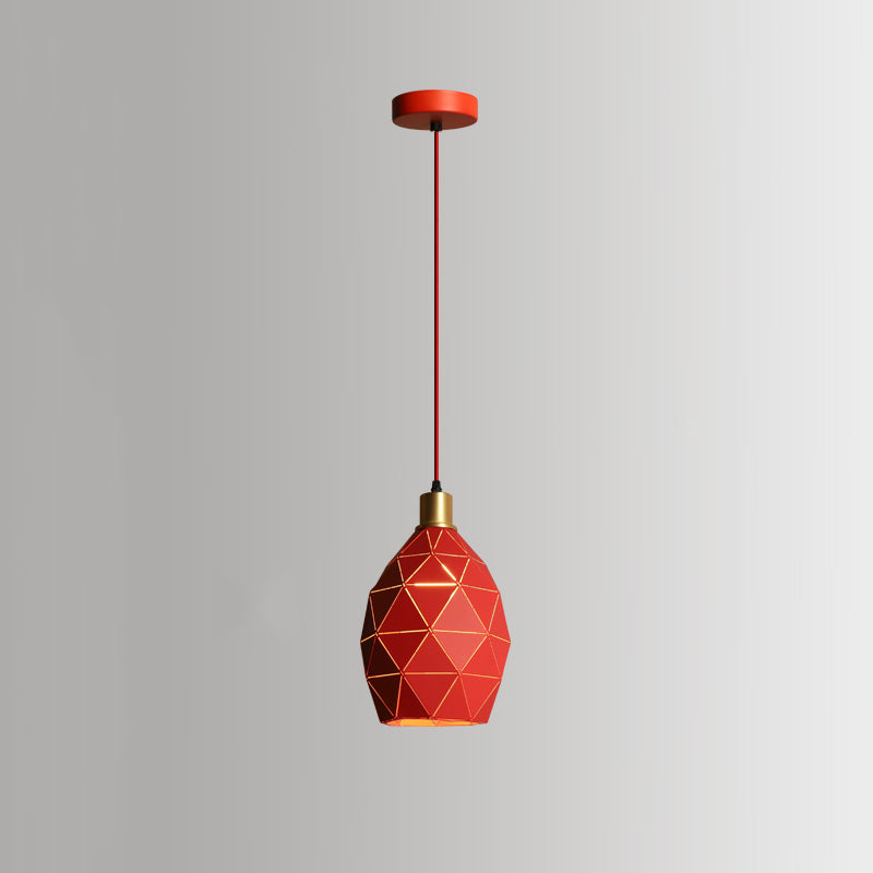 Lámpara colgante de acabado rojo de metal geométrico 1 cabeza vintage colgante luz de techo para restaurante