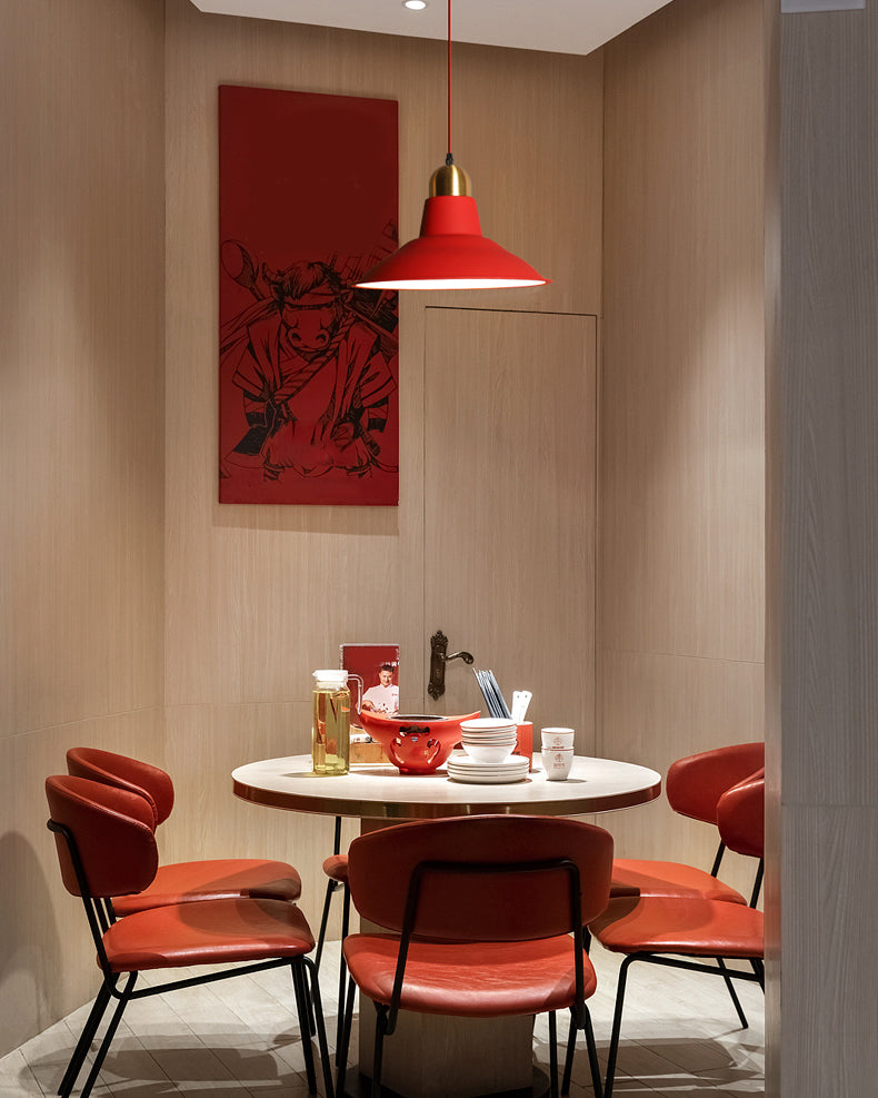 Lámpara colgante de acabado rojo de metal geométrico 1 cabeza vintage colgante luz de techo para restaurante