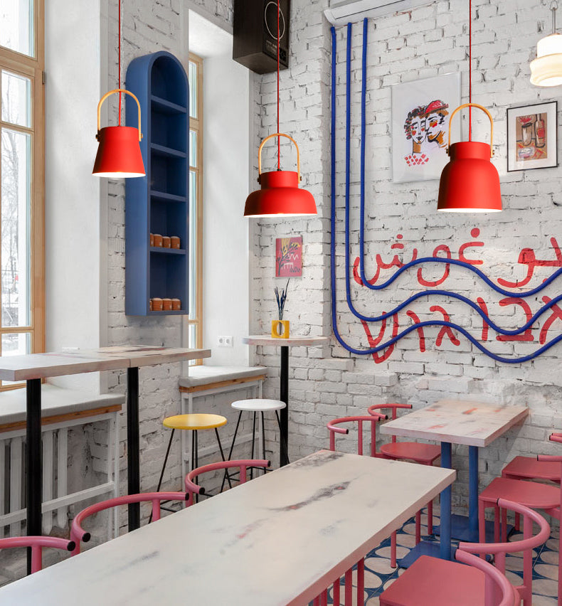Lámpara colgante de acabado rojo de metal geométrico 1 cabeza vintage colgante luz de techo para restaurante