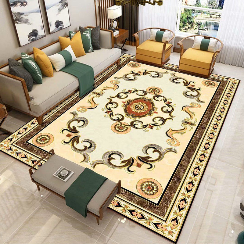 Yellow Tone Glam Area Carpet Polyester European Printing Indoor Rug Easy Care Carpet for Living Room
