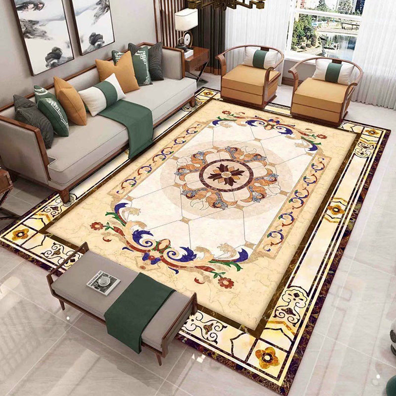 Yellow Tone Glam Area Carpet Polyester European Printing Indoor Rug Easy Care Carpet for Living Room